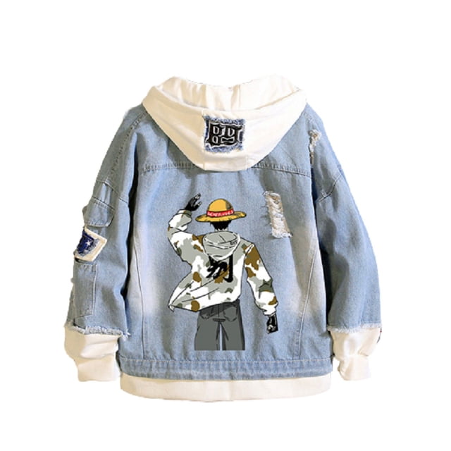 Chaqueta de mezclilla con estampado de la vista trasera de Luffy de One Piece.