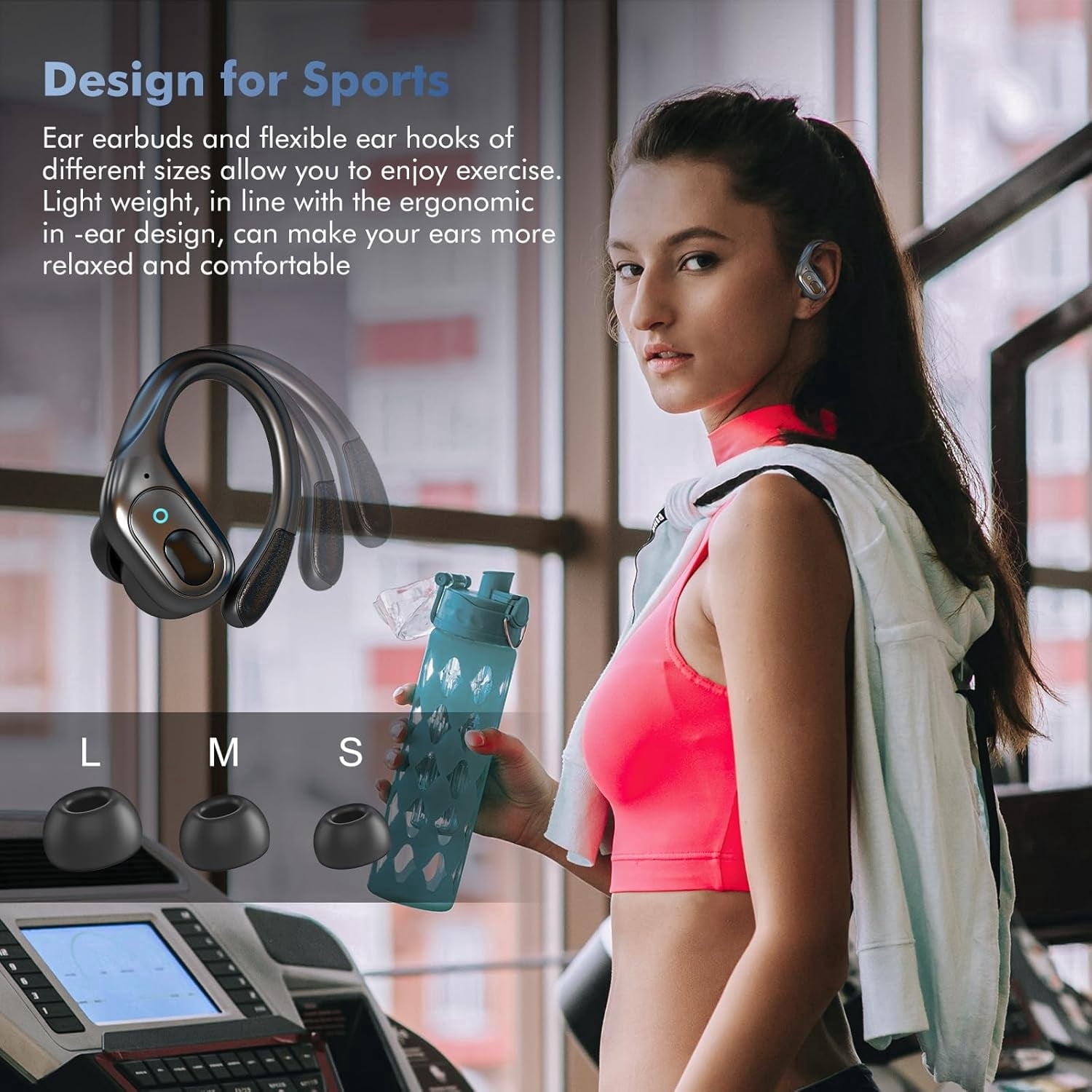 Wireless Earbuds Bluetooth Headphones 80hrs Playback Ear Buds IPX7 Waterproof Power Display Noise Canceling Mic Over-Ear Stereo Bass Earphones with Earhooks for Sports/Workout/Running