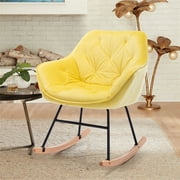 Vingtank Modern Velvet Upholstered Rocking Chair with Wood Base - Yellow