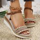 thumbnail image 5 of Bmisegm Ladies Weave Open Toe Buckle Strap Summer Slope Heel Thick Soled Wedges Roman Sandals Sandals Women Summer Beige 6.5, 5 of 8