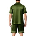 thumbnail image 4 of Resicozy Mens Pajamas Set Silk Satin Sleepwear Short Sleeve Button Pjs Set 2 Piece Loungewear with Pockets Dark Green S, 4 of 6
