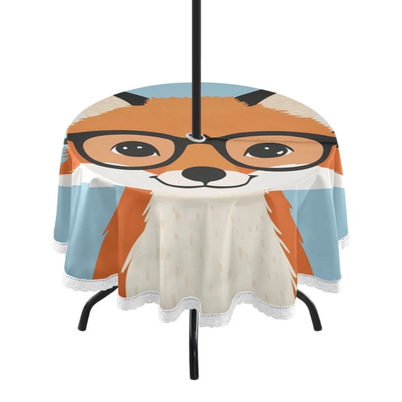 Round Tablecloth 60*60 Inches Round Tablecloth Outdoor Style Tablecloth With Umbrella Holes Tablecloth Outdoor Suitable For Kitchens and Dining Rooms Smiling Fox