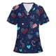 thumbnail image 1 of mujer manga corta cuello en v patrón de dibujos animados tops uniforme de trabajo camisetas azul marino / xl, 1 of 3