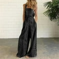 thumbnail image 2 of Wycnly Womens Jumpsuits Beach Button Wide Leg Loose Bag Linen Strap Long Jumpsuits Trendy Polka Dot Print Square Neck Sleeveless Maxi Summer Rompers Black xxl, 2 of 3