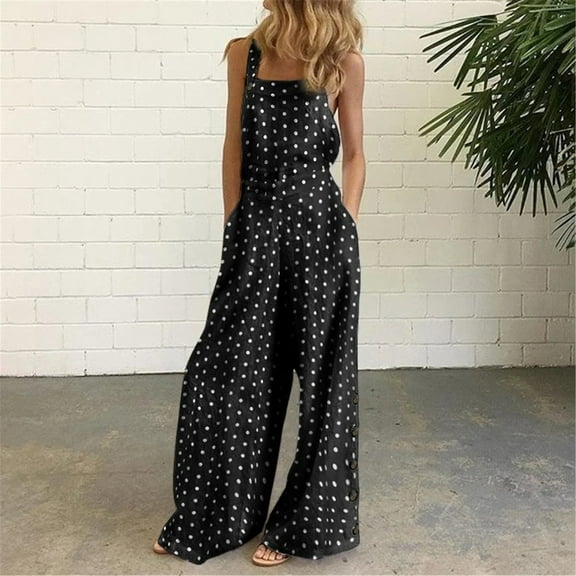 AOOCHASLIY Fall Clearance Pants Women Printing Jumpsuit Pajamas Casual Soft Sling Wide Leg Long Pants