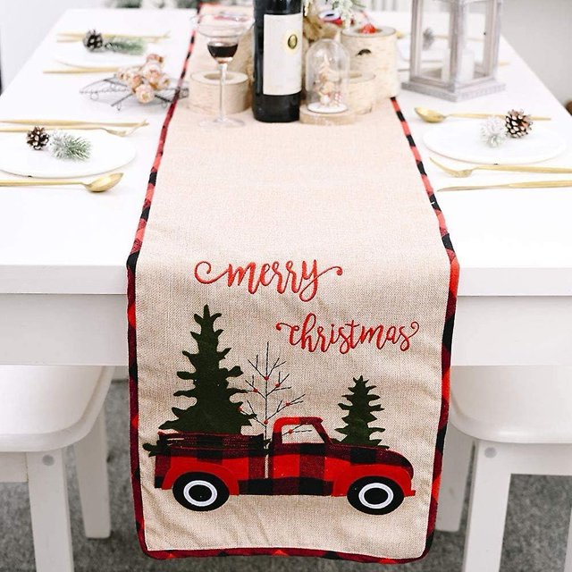 Ventas promocionales Camino de mesa navideño, 70 pulgadas x 14 pulgadas Camino de mesa bordado de arpillera para mesa y cocina para decoración navideña (Ch