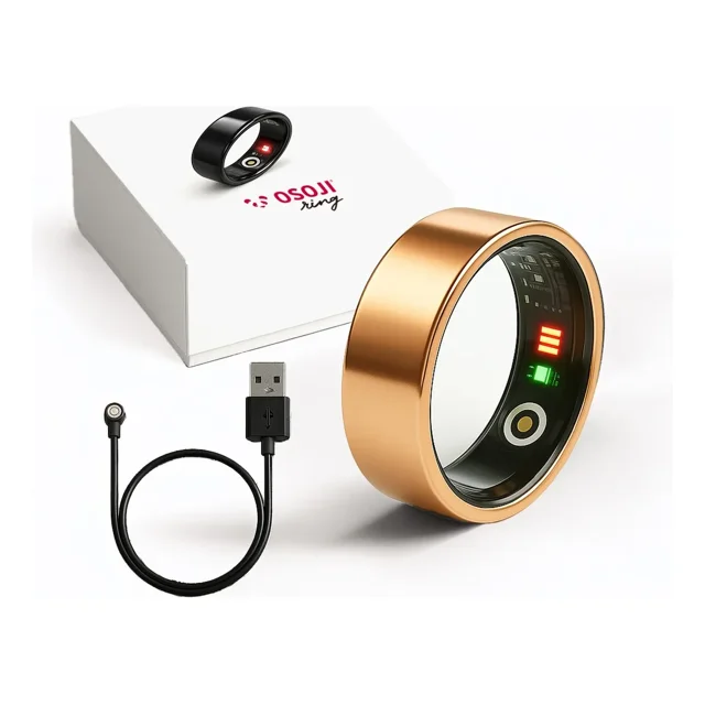 OSOJI Anillo Inteligente para hombre y mujer, Health Tracker impermeable, seguimiento físico, sueño y calorías. Talla 8. Color: Dorado