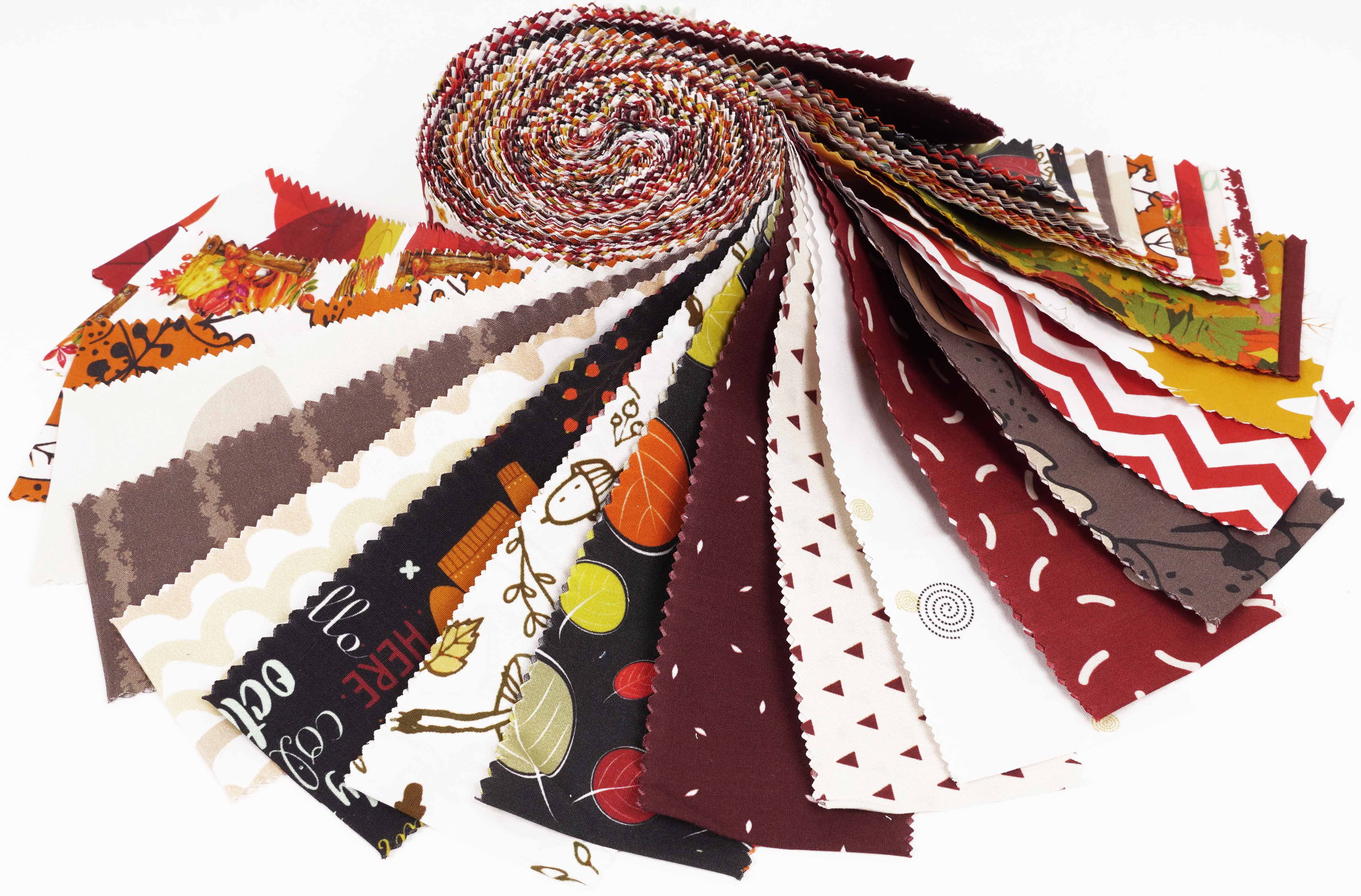 Soimoi 40Pcs Autumn Fall Theme Print Cotton Precut Fabrics For Quilting Craft Strips 2.5x42inches Jelly Roll - Multicolor