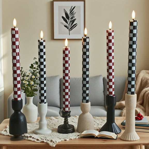 XINAOBAOLUO Black and White Checkerboard LED Flameless Candles Set of 3 Flickering Flameless Candles,Remote Control with Timer,Flameless Home Decor Dinner Gift