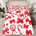 thumbnail image 2 of Homewish Red Bowknot 4 Pieces Queen Sheet Sets for Children Kids,Merry Christmas Ultra Soft Flat Sheet,Xmas Candy Cane Queen Fitted Sheet,Ultra Soft Home Decor, 2 of 7