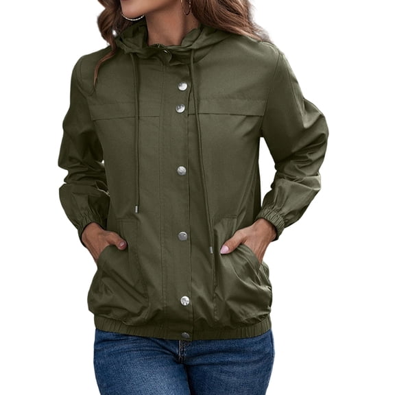 Women Waterproof Long Hooded Rain Jacket Trench Coats Windbreaker Travel Jacket Green XXL