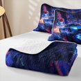 thumbnail image 4 of Castle Fairy Cyberpunk Blue Car Twin Quilt Set,Neon City Twin Coverlet Set for Bedroom,Blue and Orange, 4 of 7