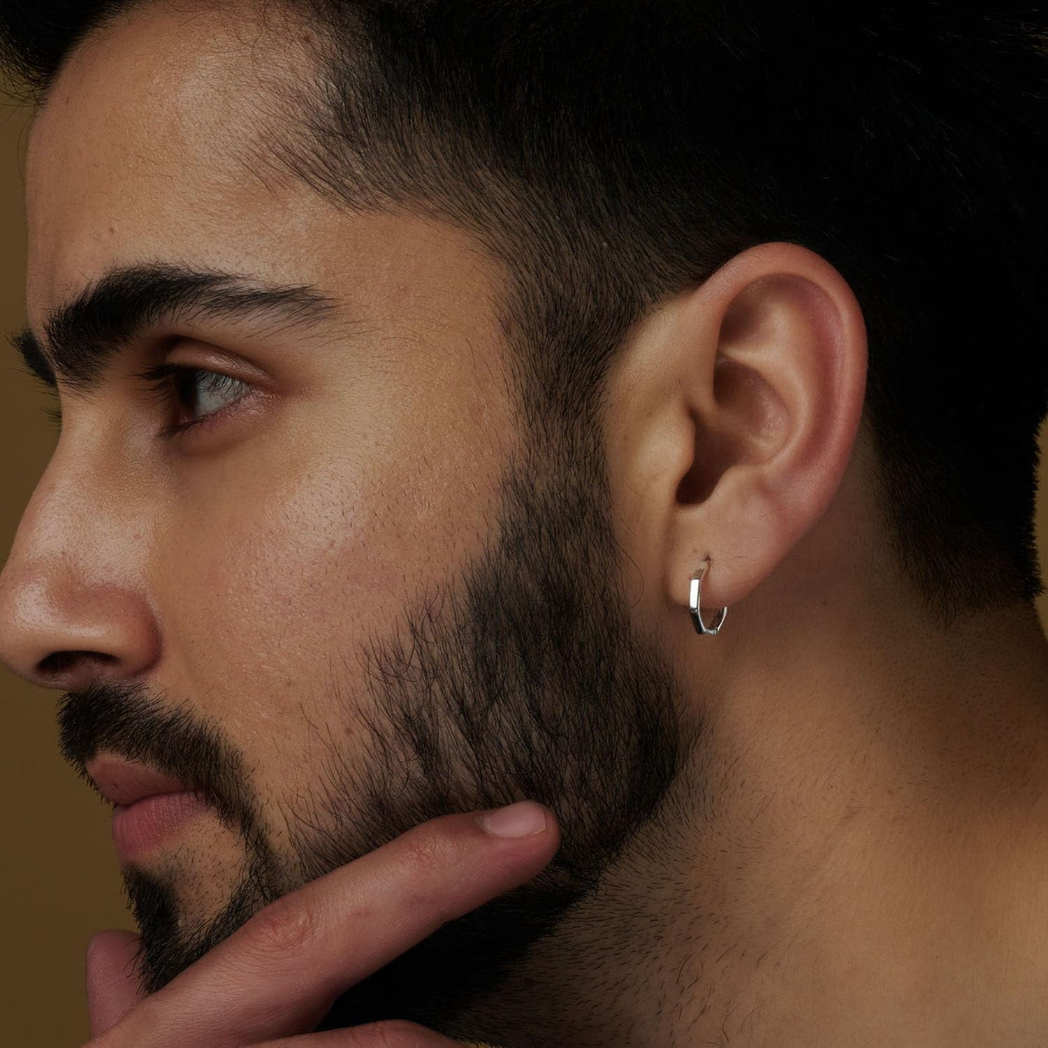 LeCalla Men's 925 Sterling Silver Small Huggies Hoop Earrings | Chunky Cuff Huggie Hoop Earring for Men 15MM