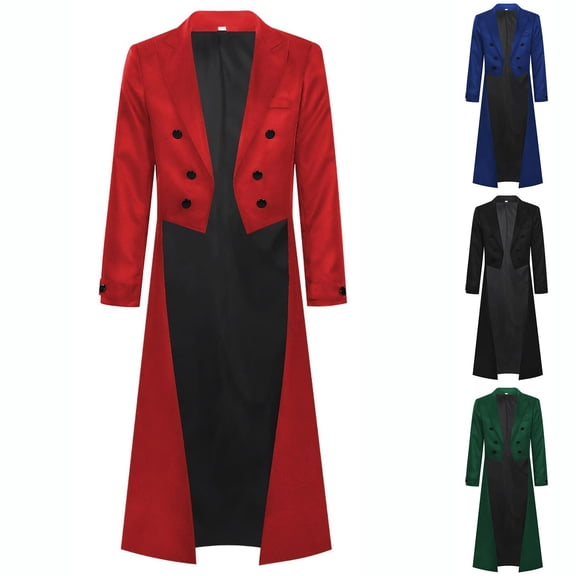 Hulanddfd Mens Coat Gothic Trench Coat, Long Double Breasted Stage Outerwear with Tail Hem, Vintage Wear
