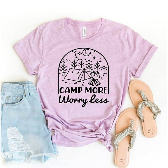 Camp More Worry Less T-shirt Hiking Shirts Nature Lover Gift Adventurer Tee Women's Wanderlust Top Outdoor Tshirt Explorer Shirt