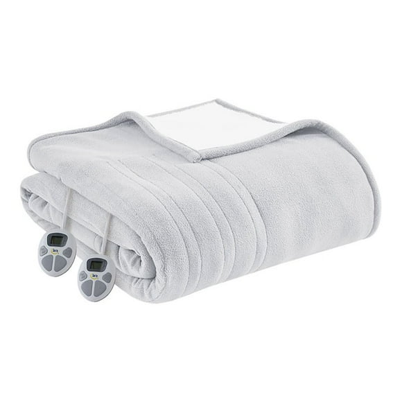 Serta 84x90" Polyester Fabric Fleece to Sherpa Heated Electric Blanket in Gray