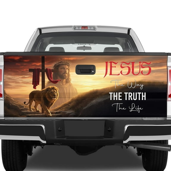 Lotusprinthandmade Jesus and Lion Tailgate Wrap 2 Sizes (24"x58"), Jesus and Lion Themed Tailgate Wrap