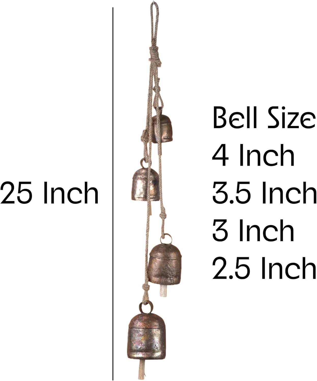 Vivanta Metal Hanging Wind Chimes & Decorative Bells for Outside – Rustic Gold Finish Tibetan Bells & Jingle Bells for Door Knob, Hanging Bells for Door | Yard Outdoor & Christmas Bells 25 inch