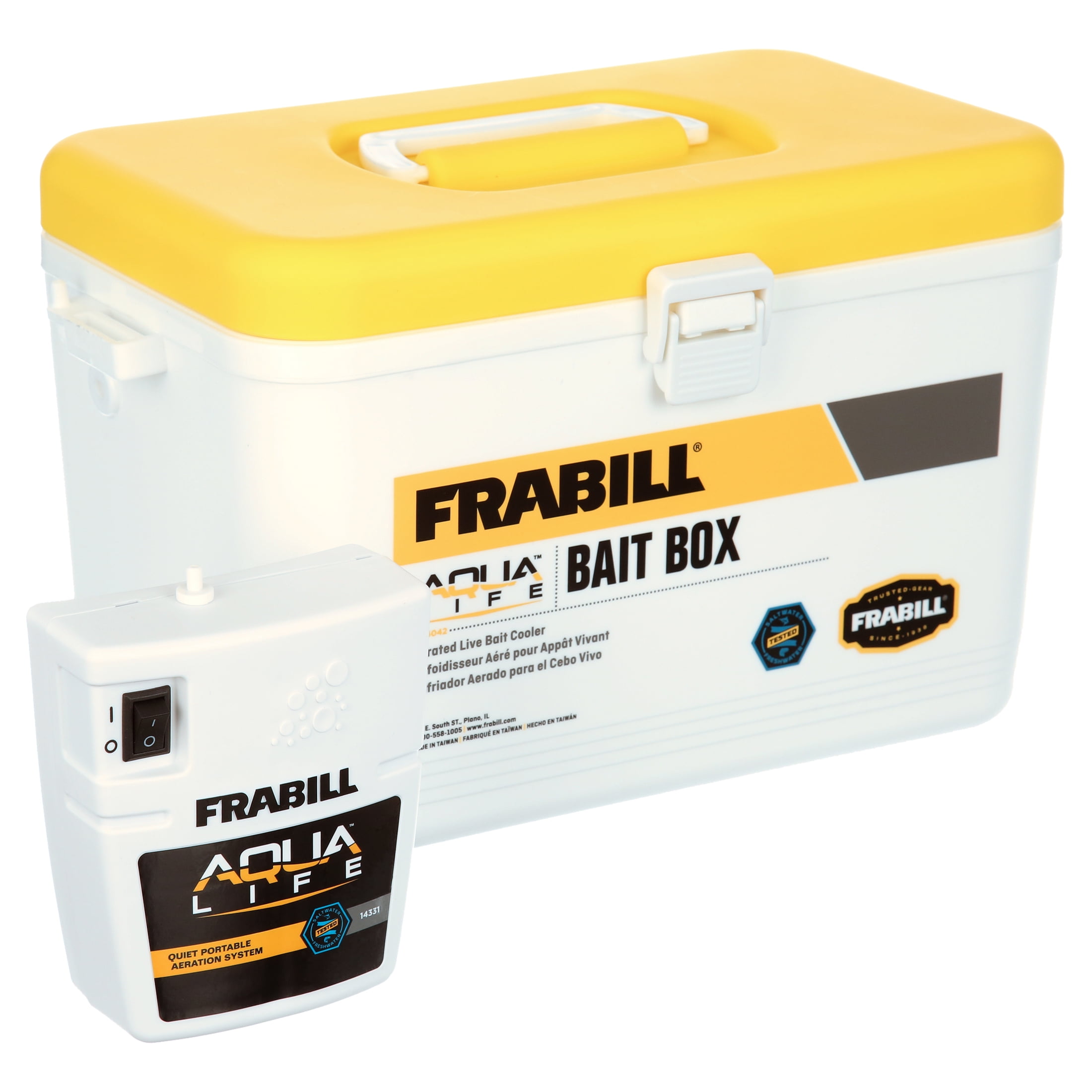 Frabill Live Bait Box with - Quiet Aerator, Air line, Air stone