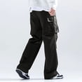 thumbnail image 3 of Men Wide Leg Cargo Pants Durable Twill Relaxed Fit Drawstring Outdoor Travel Trousers S-XL, 3 of 8