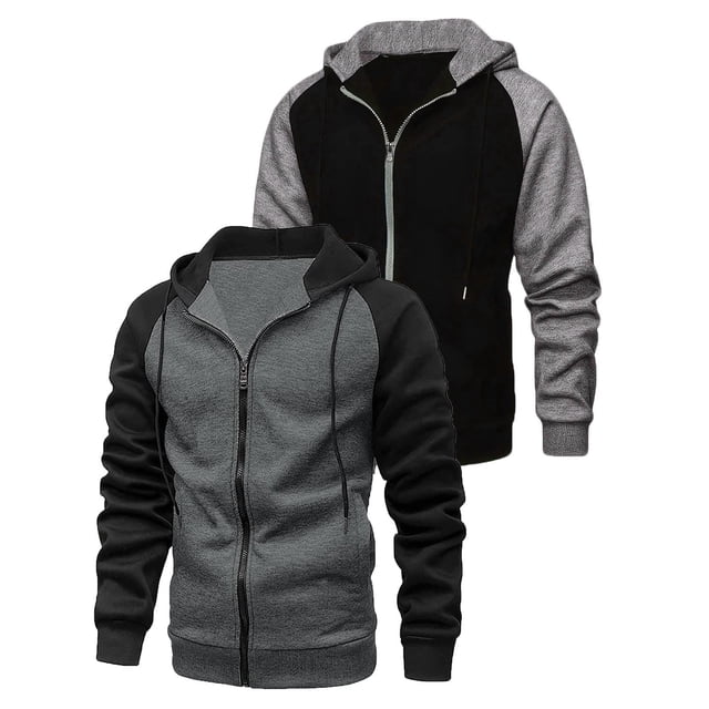 Puntoco Chaqueta Informal De Manga Larga Con Capucha Y Retazos Con Cremallera Para Hombre