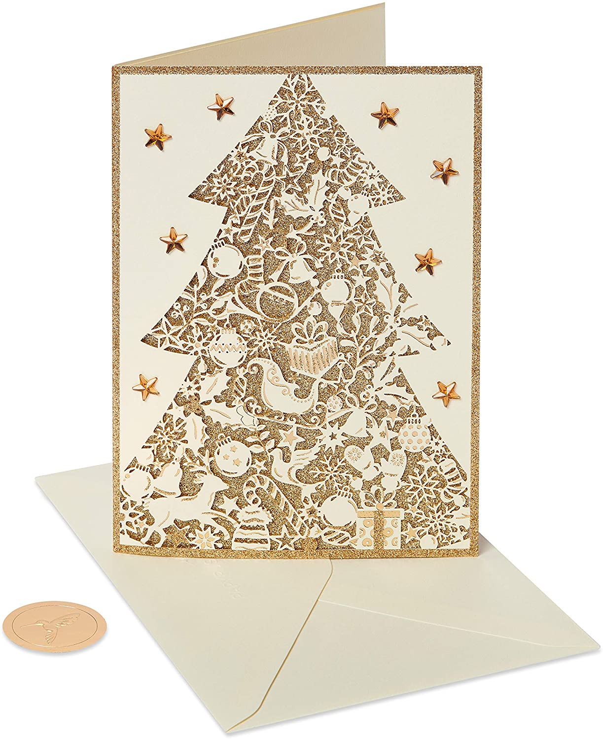 Papyrus Christmas Cards Boxed, Gold Glitter Holiday Chrismtas Tree (8