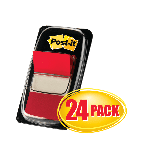 Post it® Flags, 1" x 1 7/10", Red, 50 Flags Per Pad, Pack Of 24 Pads