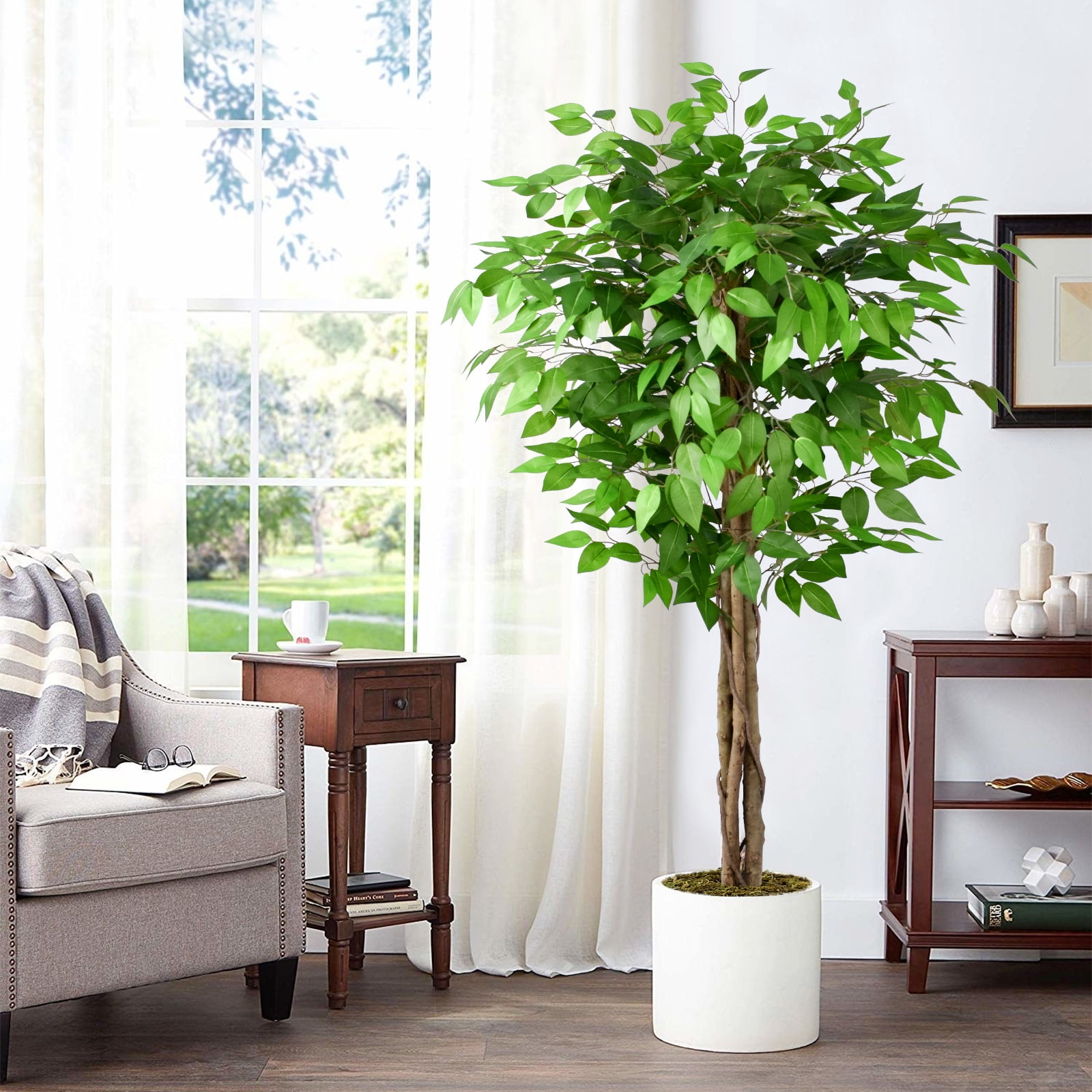 5FT Artificial Ficus Tree – Realistic Faux Ficus Tree & Large Fake Ficus Tree, Silk Artificial Plant for Home Office, Lifelike Fake Plant & Faux Plant for Indoor Outdoor Porch Garden Decor (150cm)