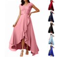 thumbnail image 3 of Elegant Burgundy Lace Evening Dress for Women, Short Sleeve V-Neck High Low Formal Cocktail Party Gown with Ribbon Belt,Light Blue XL, 3 of 3