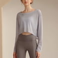 thumbnail image 3 of Camiseta de yoga de algodón para mujer, blusa holgada, ajustada, transpirable, para correr, deportes, fitness, manga larga, moda, 3 of 5