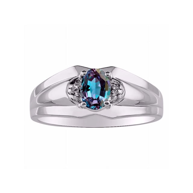 RYLOS Mens Rings Sterling Silver Classic Design 7X5MM Oval Gemstone & Diamond Alexandrite June Birthstone Ring Size 12