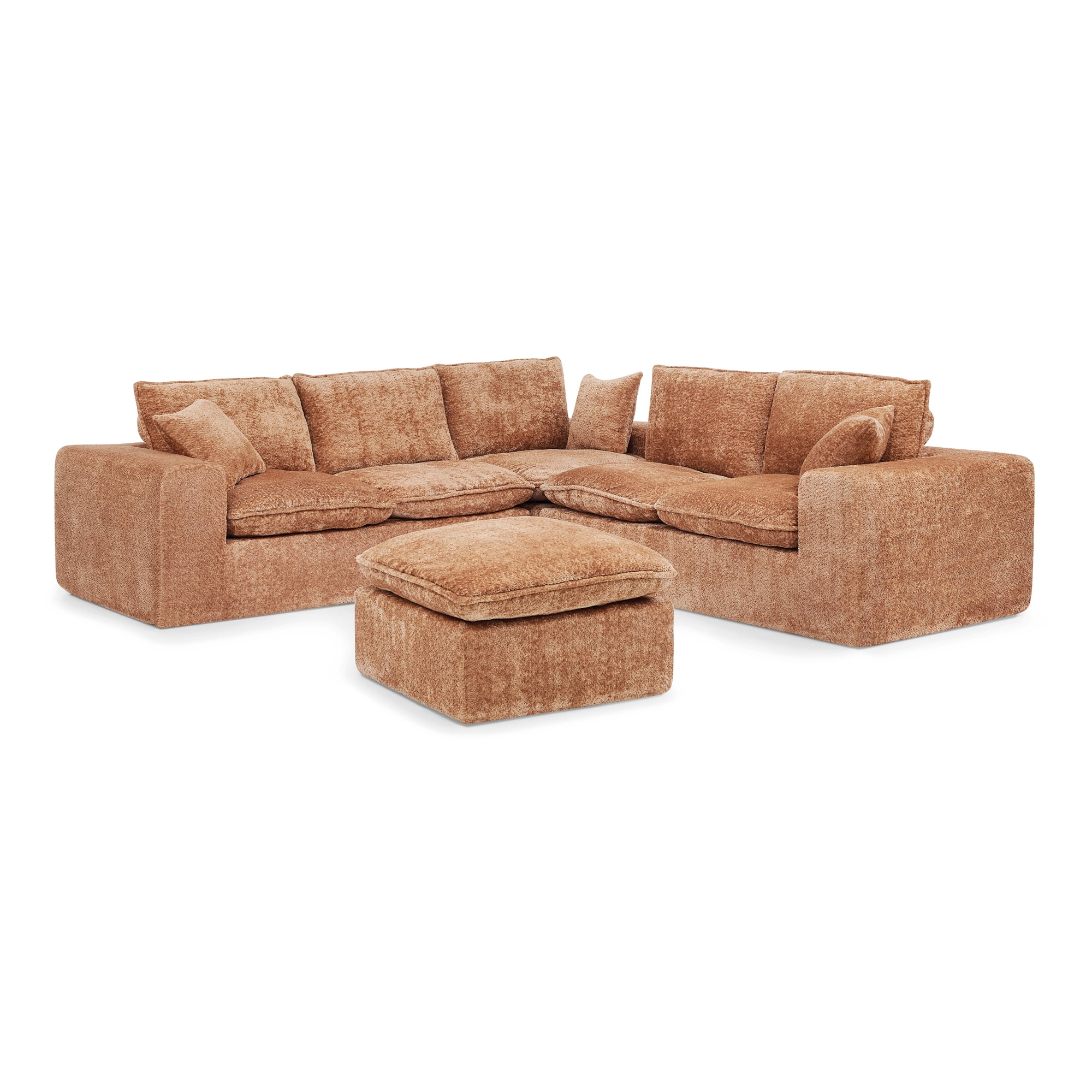 107" Modular 6 Seats Sectional Sofa Boucle Cloud Couch L Shape with Ottoman Deep Seat Comfy Living Room Sofa with Pillows, No Assembly, Orange