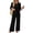 Black, variant on 3/4 Sleeve Henley Lounge Set for Women, Button Down Wide Leg Pants 2 Piece Outfit - Casual Solid Color Co-ord with Relaxed Fit Navy L