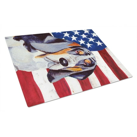 

Caroline s Treasures Flag with Basset Hound Glass Cutting Board Large