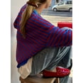 thumbnail image 3 of Womens Oversized Striped Sweater Crewneck Knit Long Sleeve Pullover Top Casual Y2K Fall Clothes 2025 Blue XL, 3 of 7