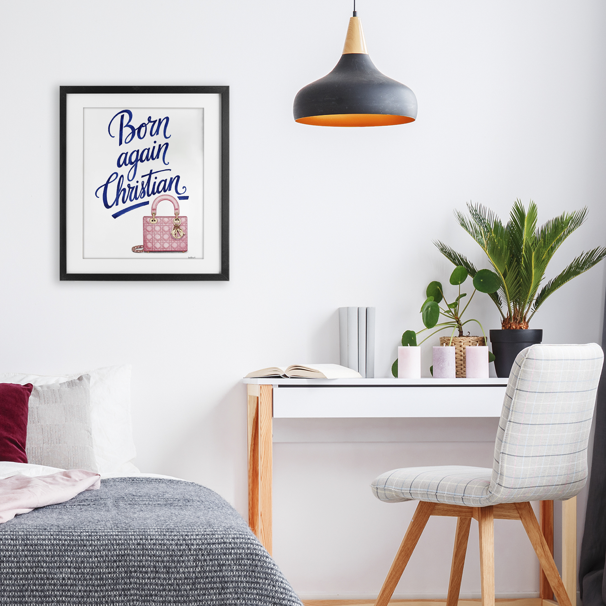 Glam Born Again Christian Black Framed Print Under Glass, design by Amanda Greenwood