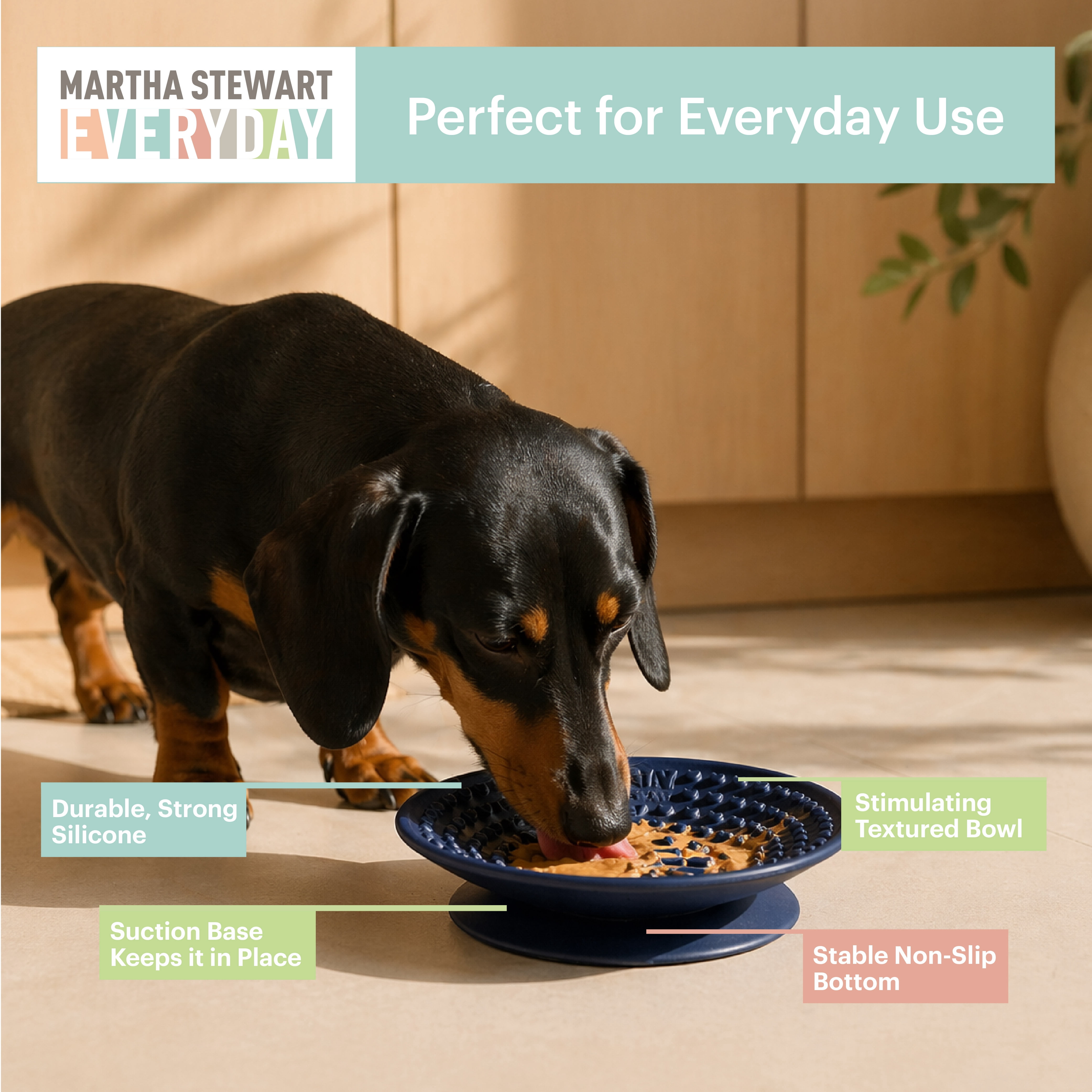 Occupy Lick Bowl for Cats in Navy with Suction Bottom and Slow Feeder