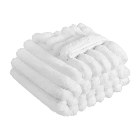 Faux Fur Throw Blanket 50x60 Inch - White Soft Cozy Bed Blanket