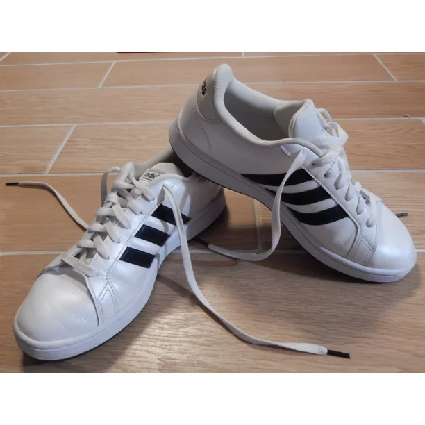Adi-das Cloudfoam Pearl White-Black Men's Leather Sneakers Shoes Size 10