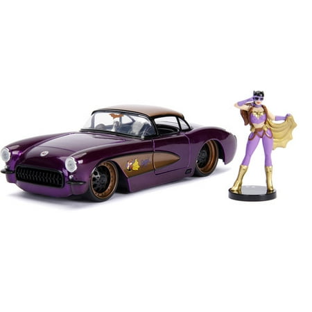 DC Comics Bombshells Batgirl & 1957 Chevy Corvette Die-cast Car, 1:24Scale Vehicle & 2.75-Inch Collectible