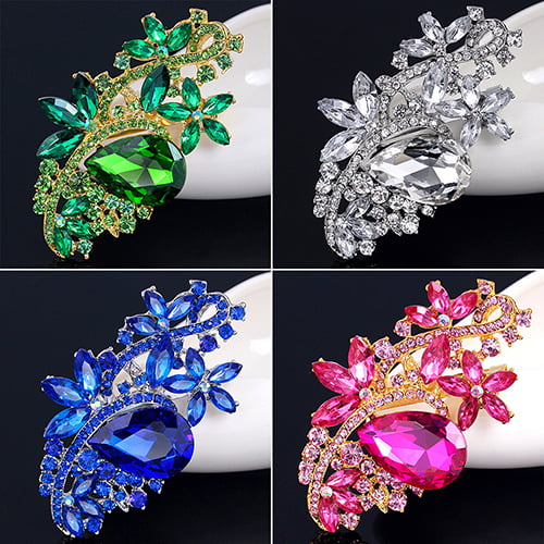 Large Crystal Water Drop Brooches for Women Autumn Fashion Brooch Pin  Flower Pattern 