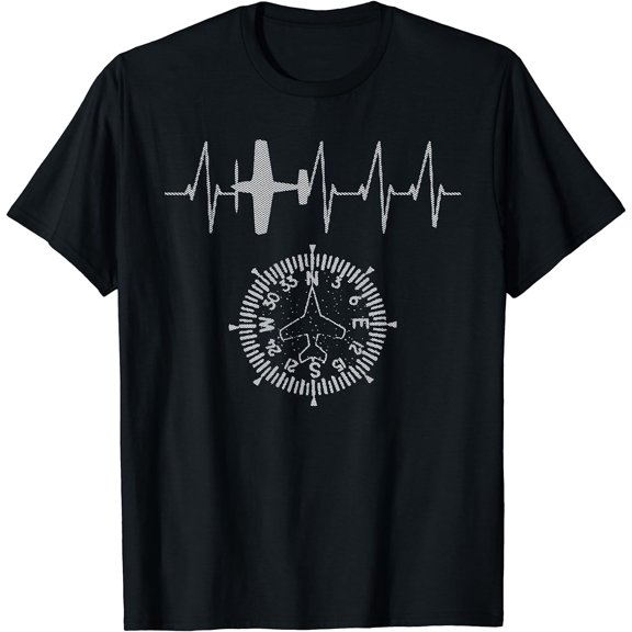 Funny Airplane Pilot Shirt Heartbeat T-Shirt Aviation Gifts Black 2X-Large