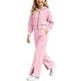 thumbnail image 4 of CYRBOKO Sweaters Outfit Sets for Girls, Casual Zipper Long Sleeve Fall Winter Hooded Tops and Flared Pants Pink Size 10-12 T, 4 of 6