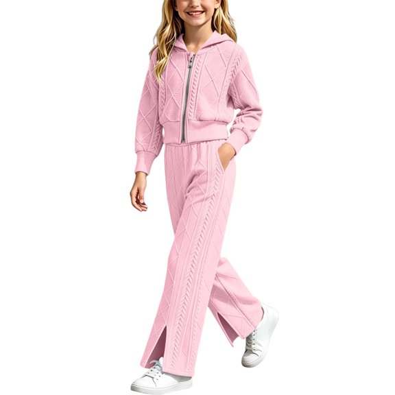 Cethrio Girls Knitted Outfit Sets, Fall 2 PC Casual Long Sleeve Girls' Clothing Sets Pink Size 6