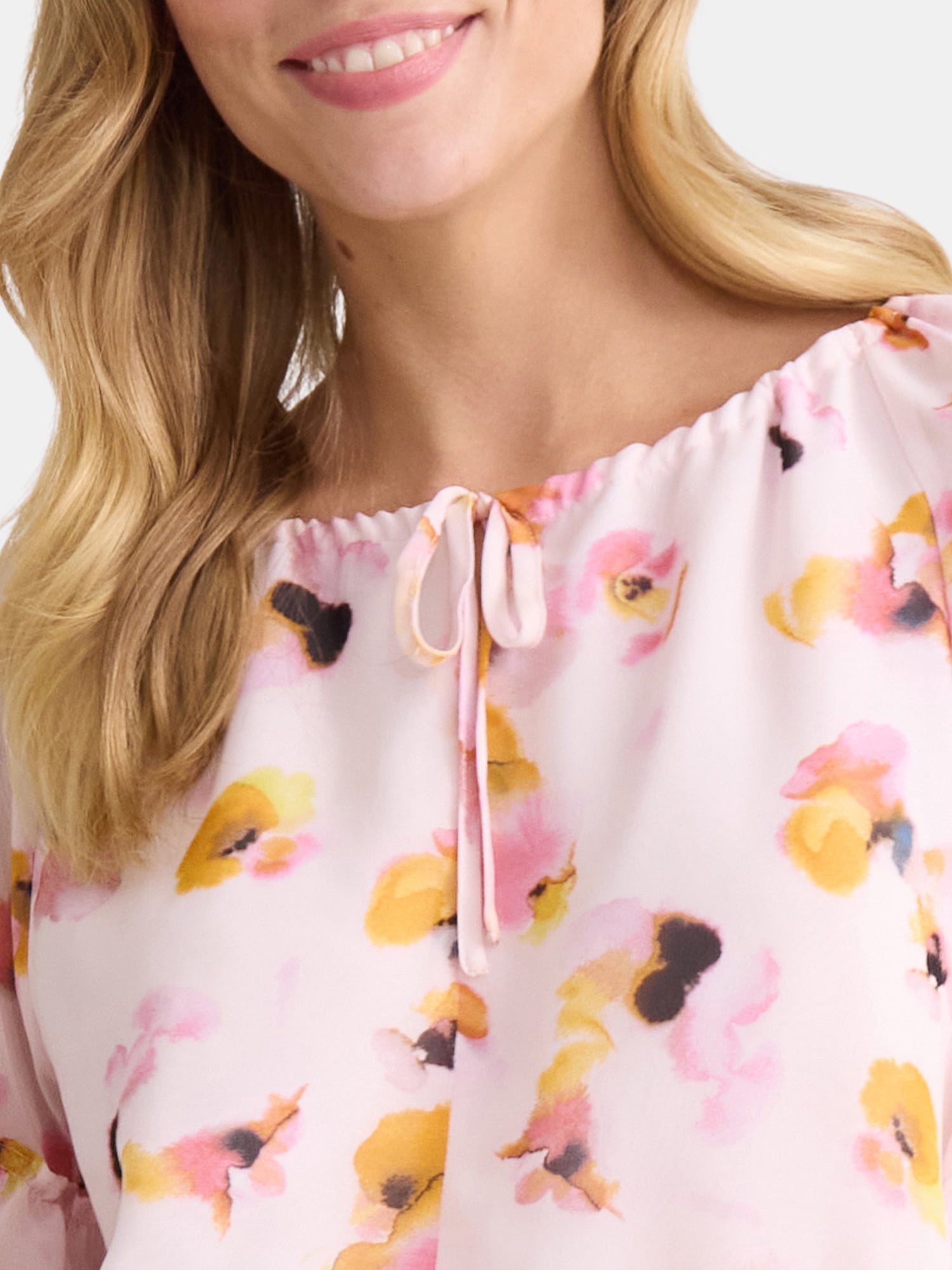 The Pioneer Woman Floral Print Blouse with Ruffle Sleeves, Sizes S-3XL, Women’s