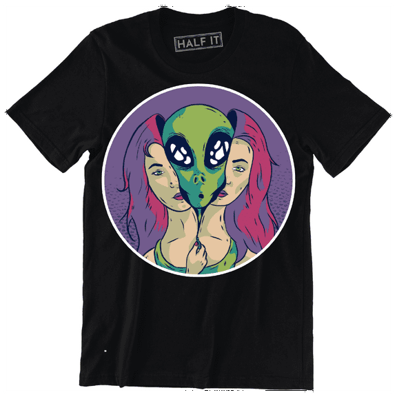 Funny Scary Alien Unzipping a Young Woman's Skin As A Suit Men's T-Shirt