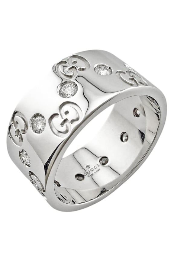 Pre-Owned Gucci Icon Wide Ring, 18K Gold Diamond Ring for Women