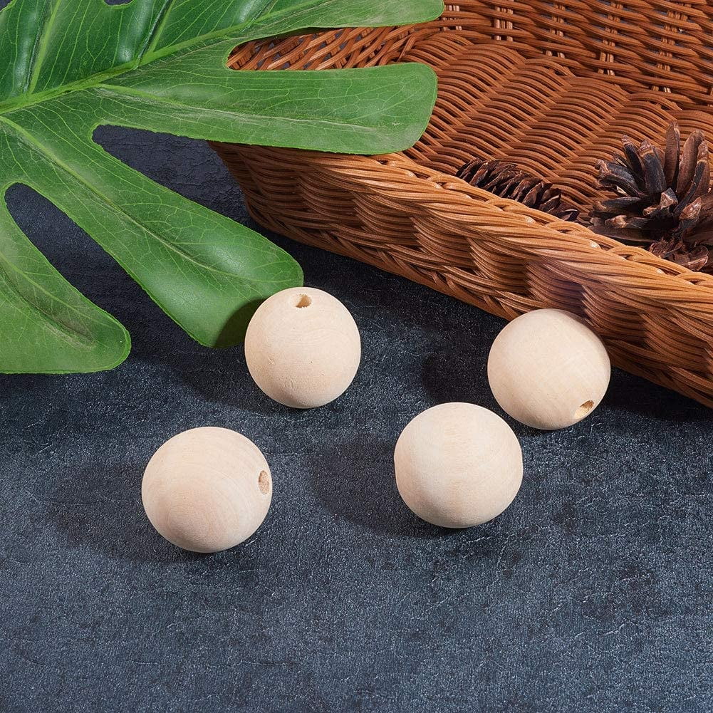 40mm Wood Beads 30pcs Unfinished Large Wooden Beads Natural Wood Ball Loose Beads Wood Spacer Bead for Craft Farmhouse Garland Decor Home Macrame Christmas Jewelry Making DIY