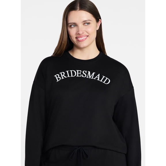 Joyspun Women's French Terry Knit Bridal Sleep Top with Long Sleeves, Sizes XS-3X