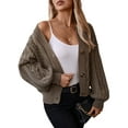 thumbnail image 4 of Female Cardigan Sweaters Cable Knit Crochet Fall Jackets Button Up Chunky Trendy Outfits Camel Color S, 4 of 10
